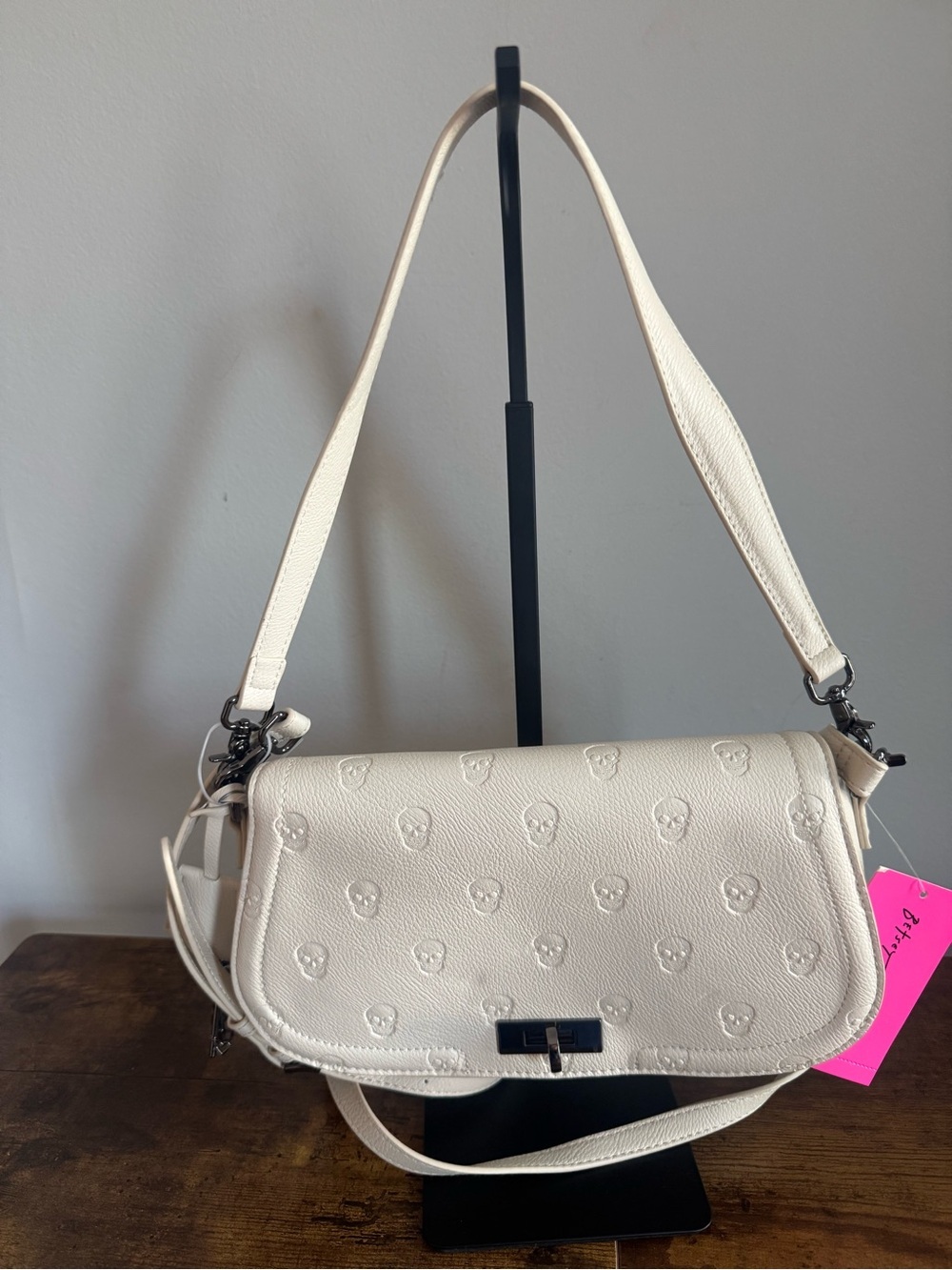 Betsey JohnsonCream Shoulder Bag with Embossed Skull Detail